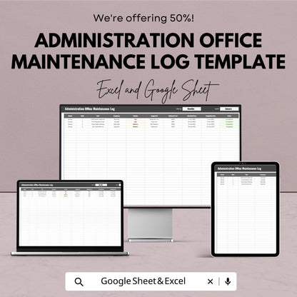Office Maintenance Log Template, Admin Maintenance Tracker, Facility Maintenance Spreadsheet, Office Task Log