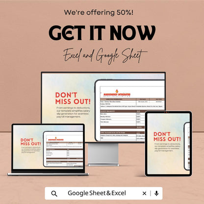 Salary Slip Excel Template | Payslip Spreadsheet | Payroll Salary Calculator | Employee Payslip Generator | Excel & Google Sheets