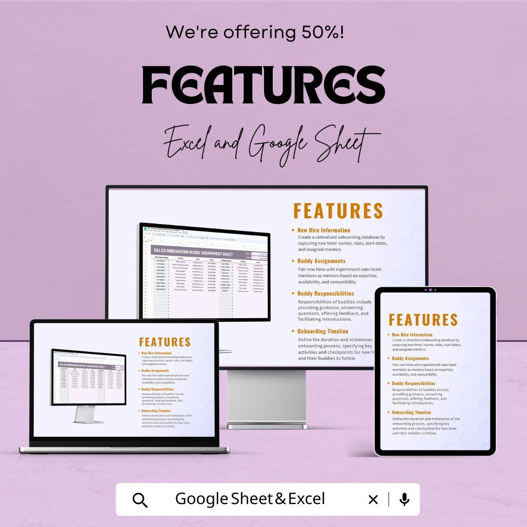 Sales Onboarding Buddy Assignment Sheet Template | New Hire Mentor Tracker | Excel & Google Sheets HR Tool