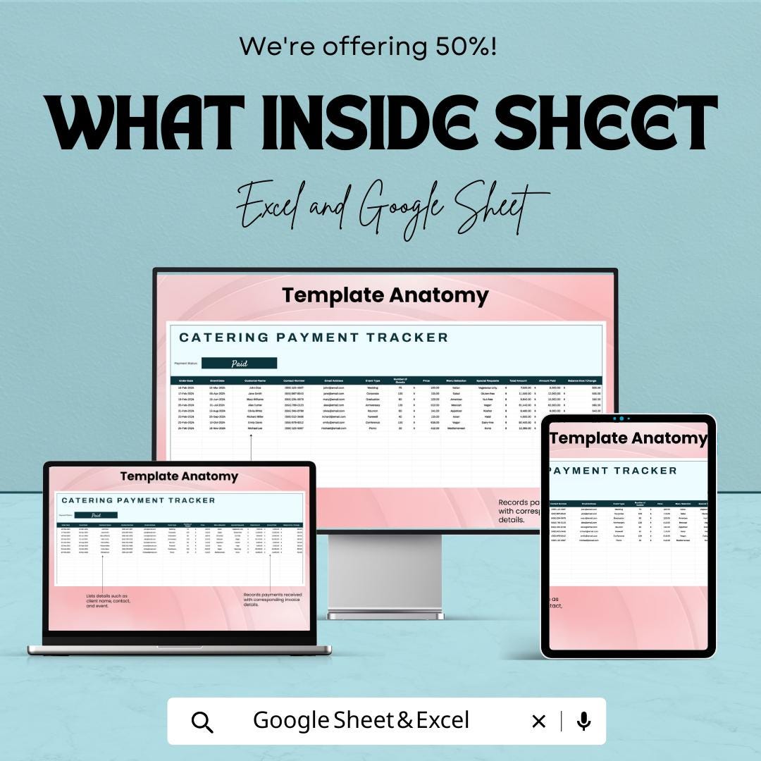 Catering Payment Tracker | Excel & Google Sheets Template | Catering Invoice Log | Event Payment Tracker | Catering Business Tool