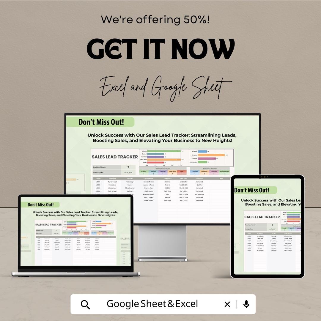 Sales Lead Tracker Template | Excel & Google Sheet | CRM Sales Pipeline Tracker | Lead Management Spreadsheet | Business Sales Tracking