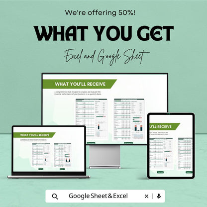 Quarterly Financial Analysis Template | Financial Report Spreadsheet | Business Finance Dashboard Template