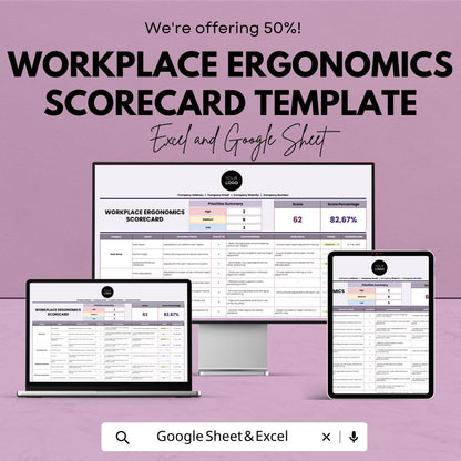 Workplace Ergonomics Scorecard Template | | Ergonomic Assessment Tool | KPI Tracking Spreadsheet