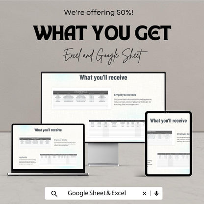 Employee Log Sheet Template Excel, Work Hours Tracker, Staff Daily Log, Attendance and Task Tracker, Google Sheets HR Spreadsheet