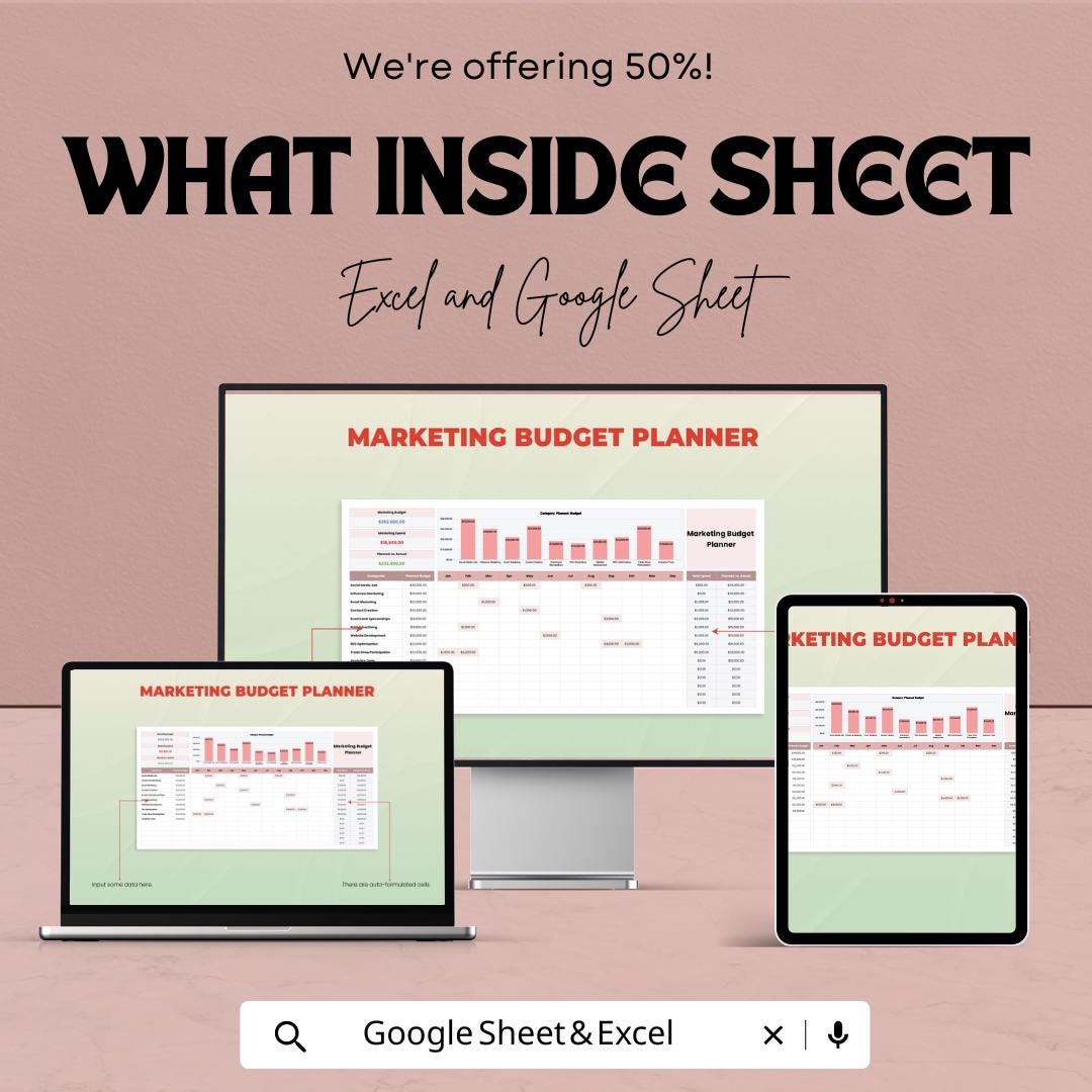 Marketing Budget Planner Template | Marketing Budget Sheet | Monthly Budget Planner | Marketing Expense Tracker | Google Sheet