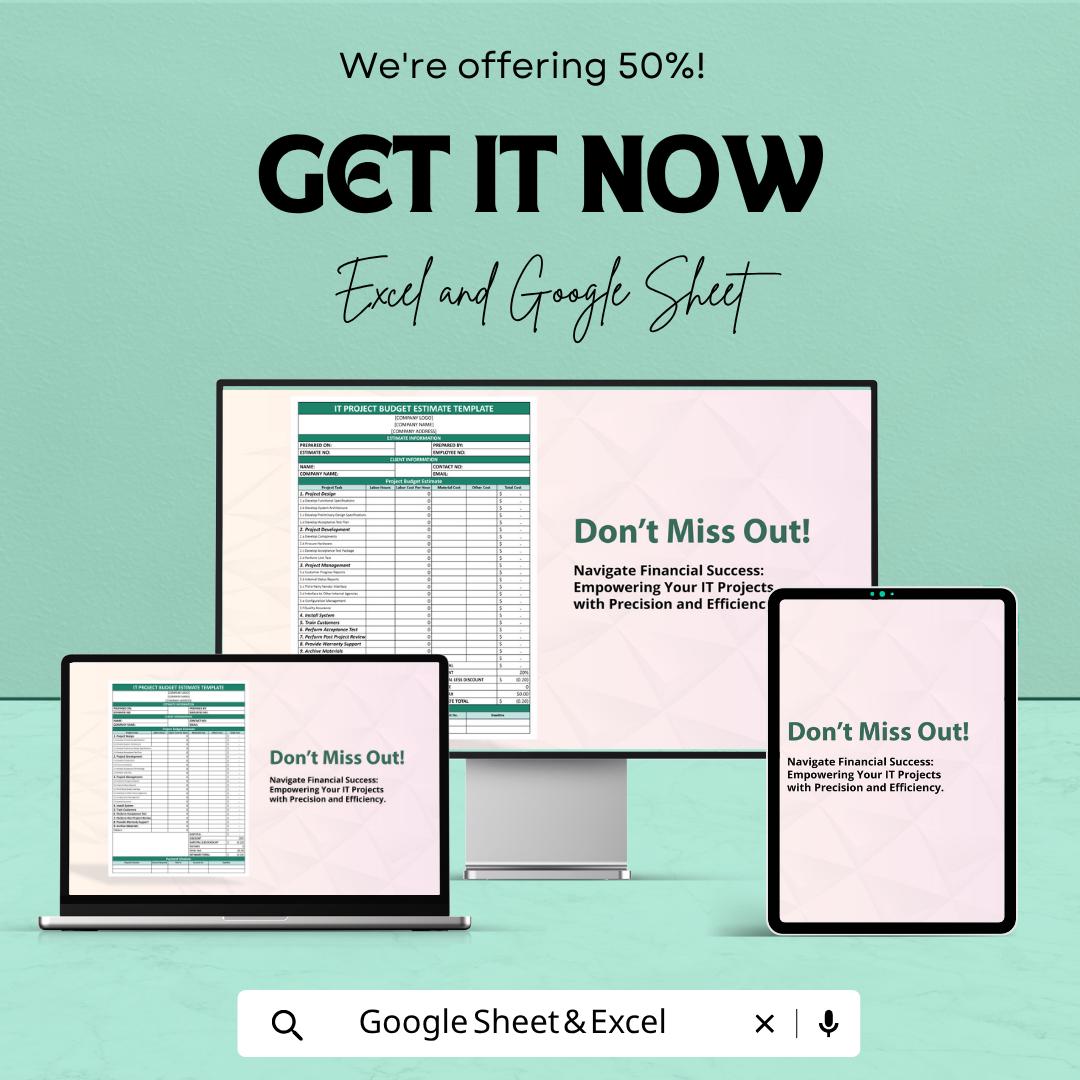IT Project Budget Template | IT Budget Estimate Spreadsheet | Project Cost Estimator | IT Expense Tracker Sheet