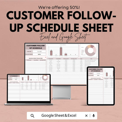 Customer Follow-Up Schedule Sheet | Excel and Google Sheets Template for Client Management & Reminders