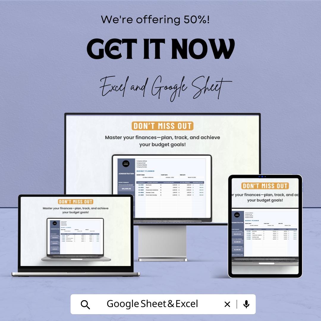 Administration Budget Planner Template | Expense Tracker | Income Forecasting | Business Budget Sheet | Financial Planner
