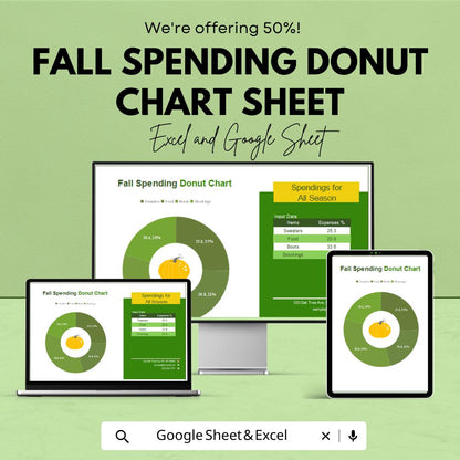 Fall Spending Donut Chart Sheet for Excel & Google Sheets - 50% Off - Seasonal Budget Tracker