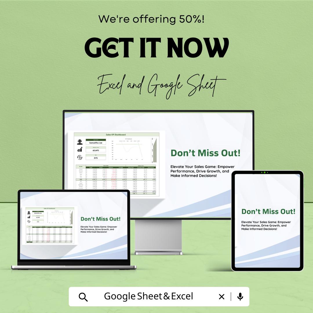 Sales KPI Dashboard Template | Track Performance, Sales Data, and Key Metrics | Excel & Google Sheet | Business Growth Tracker