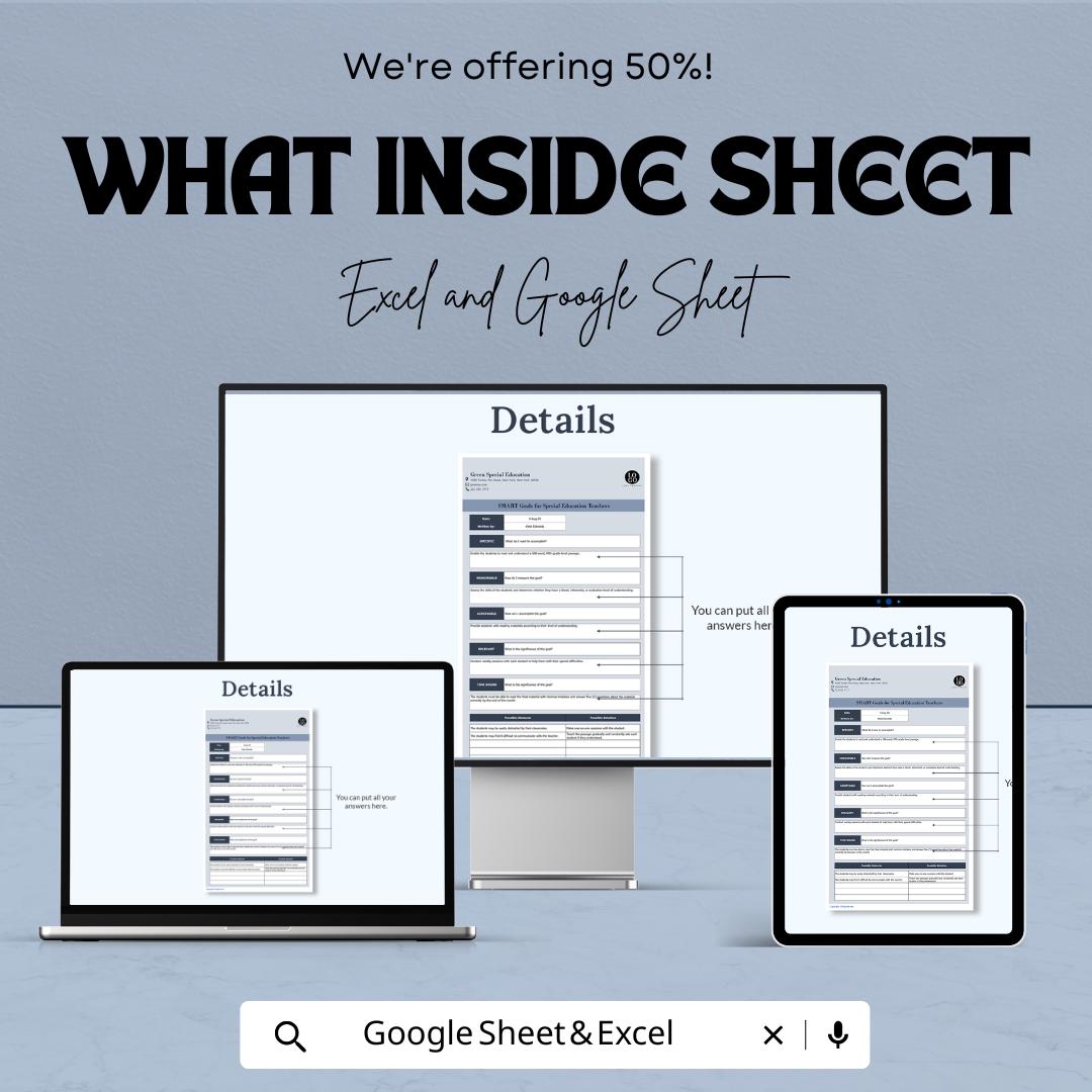 SMART Goals Template for Special Education Teachers | IEP Goal Setting Tracker | Editable Special Ed Planner | Printable Teacher Template