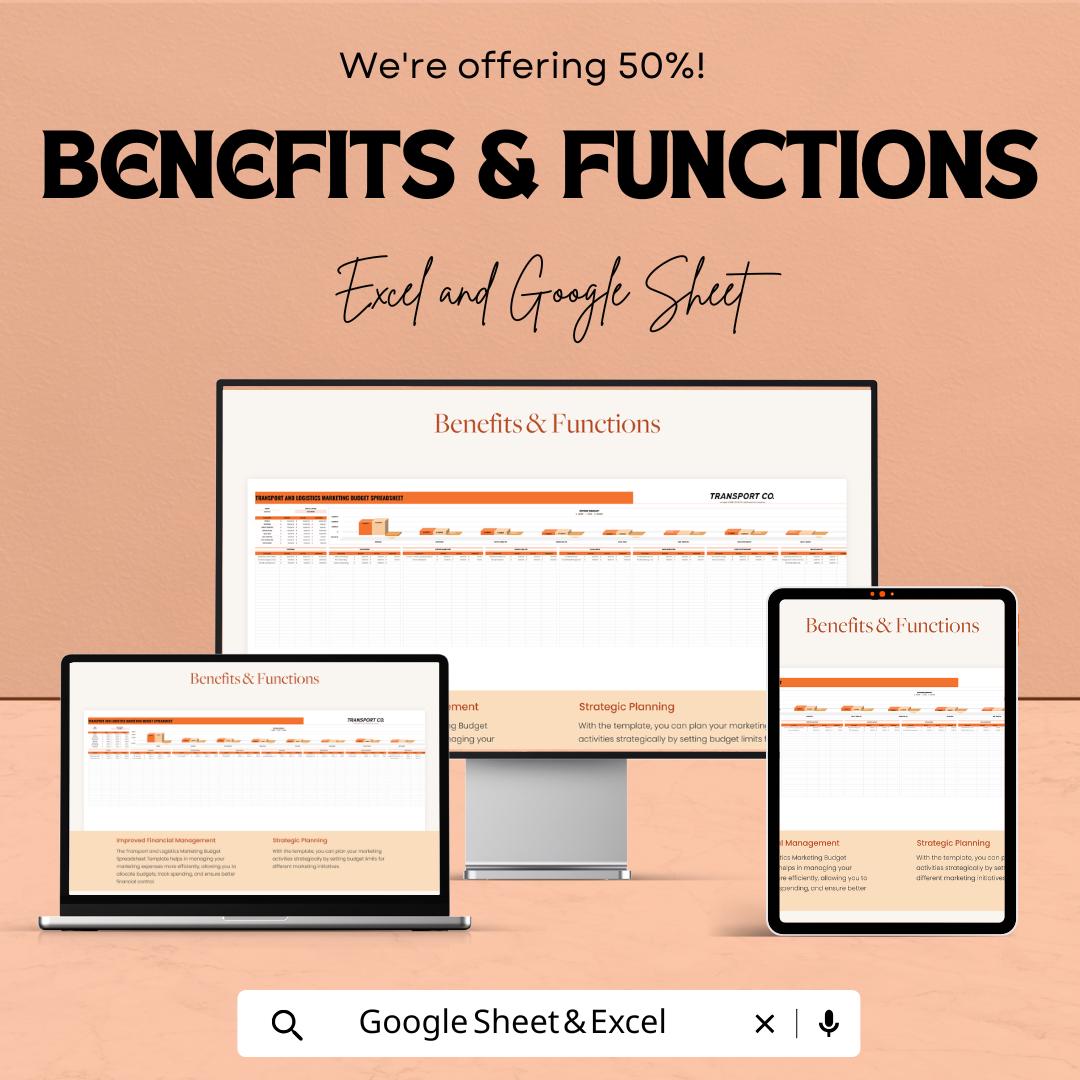 Transport and Logistics Marketing Budget Spreadsheet Template | Google Sheets | Marketing Budget Planner | Logistics Advertising Tracker |