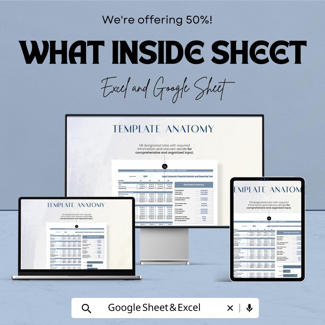Legal Corporate Financial Analysis and Reporting Tool Template | Business Finance Dashboard | Accounting Report sheet | KPI Tracker