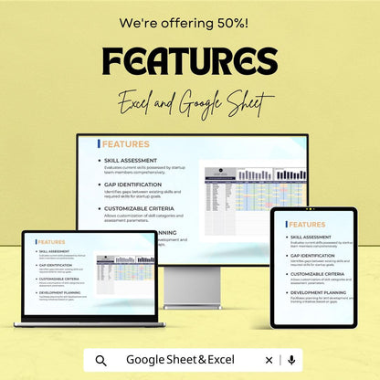 Startup Skills Inventory and Gap Analysis Sheet - Excel and Google Sheets Template for Team Assessment & Strategic Planning
