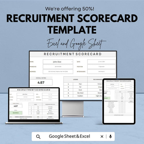 Recruitment Scorecard Template | Hiring Evaluation Scorecard | Candidate Assessment Spreadsheet |  Interview Rating Sheet