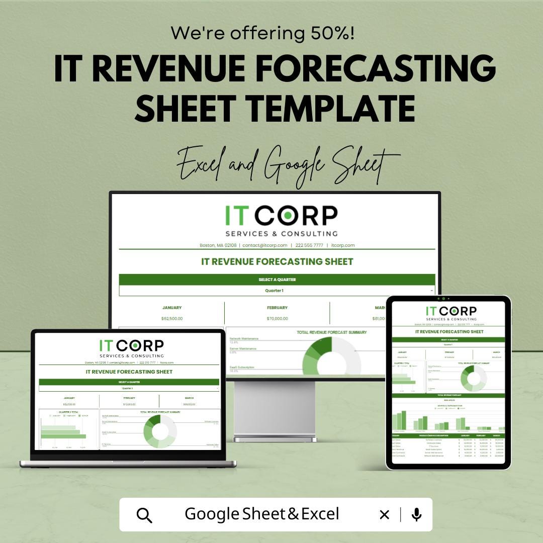 IT Revenue Forecasting Template | Revenue Forecast Sheet | Sales Forecast Planner Business Financial Forecast Tool