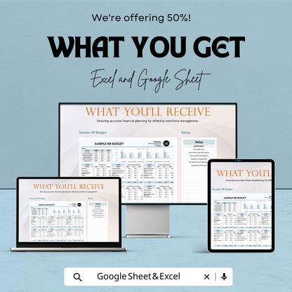 Sample HR Budget Template | Human Resources Budget Planner | HR Cost Tracking Spreadsheet | Excel & Google Sheets | HR Financial Planning