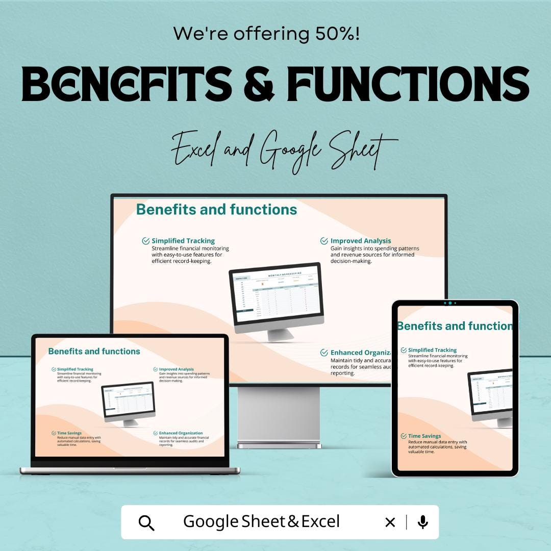 Monthly Bookkeeping Template | Small Business Accounting Spreadsheet  | Income Expense Tracker | Bookkeeping Log | Financial Record Template