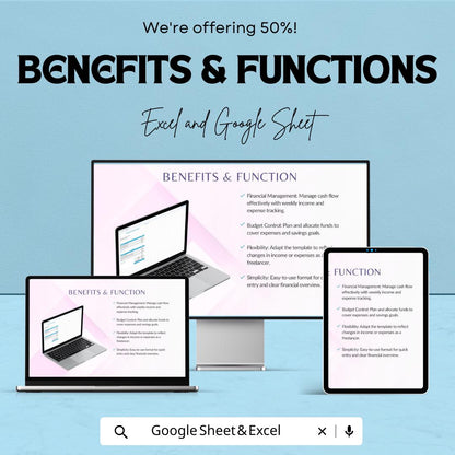 Weekly Freelance Budget Sheet | Income & Expense Tracker | Google Sheets and Excel | Freelancers Budget Planner | Editable Finance Template