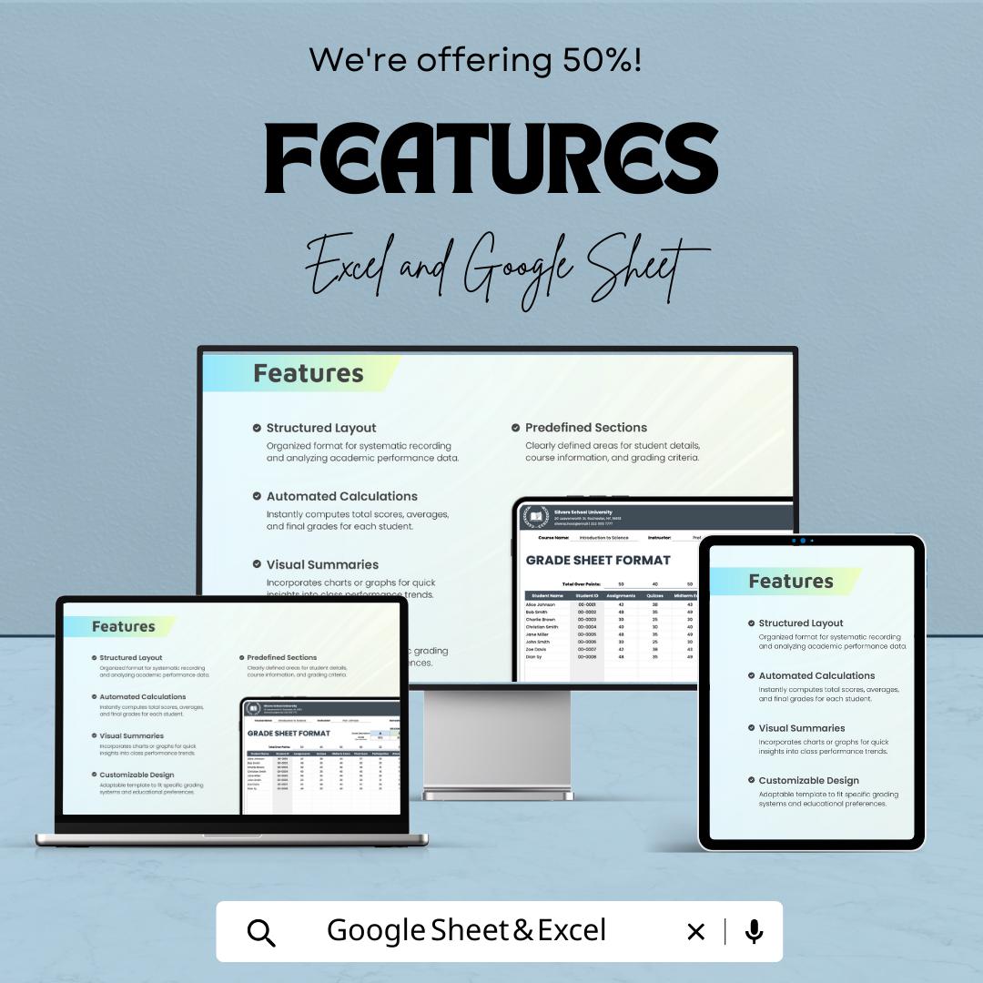 Grade Sheet Format Template | Student Grade Tracker Spreadsheet | Teacher Grading Sheet | Excel & Google Sheets