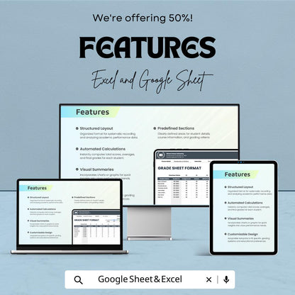 Grade Sheet Format Template | Student Grade Tracker Spreadsheet | Teacher Grading Sheet | Excel & Google Sheets