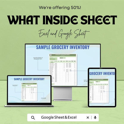 Sample Grocery Inventory Sheet - Excel & Google Sheets Template for Stock Management - Instant Download - 50% Off