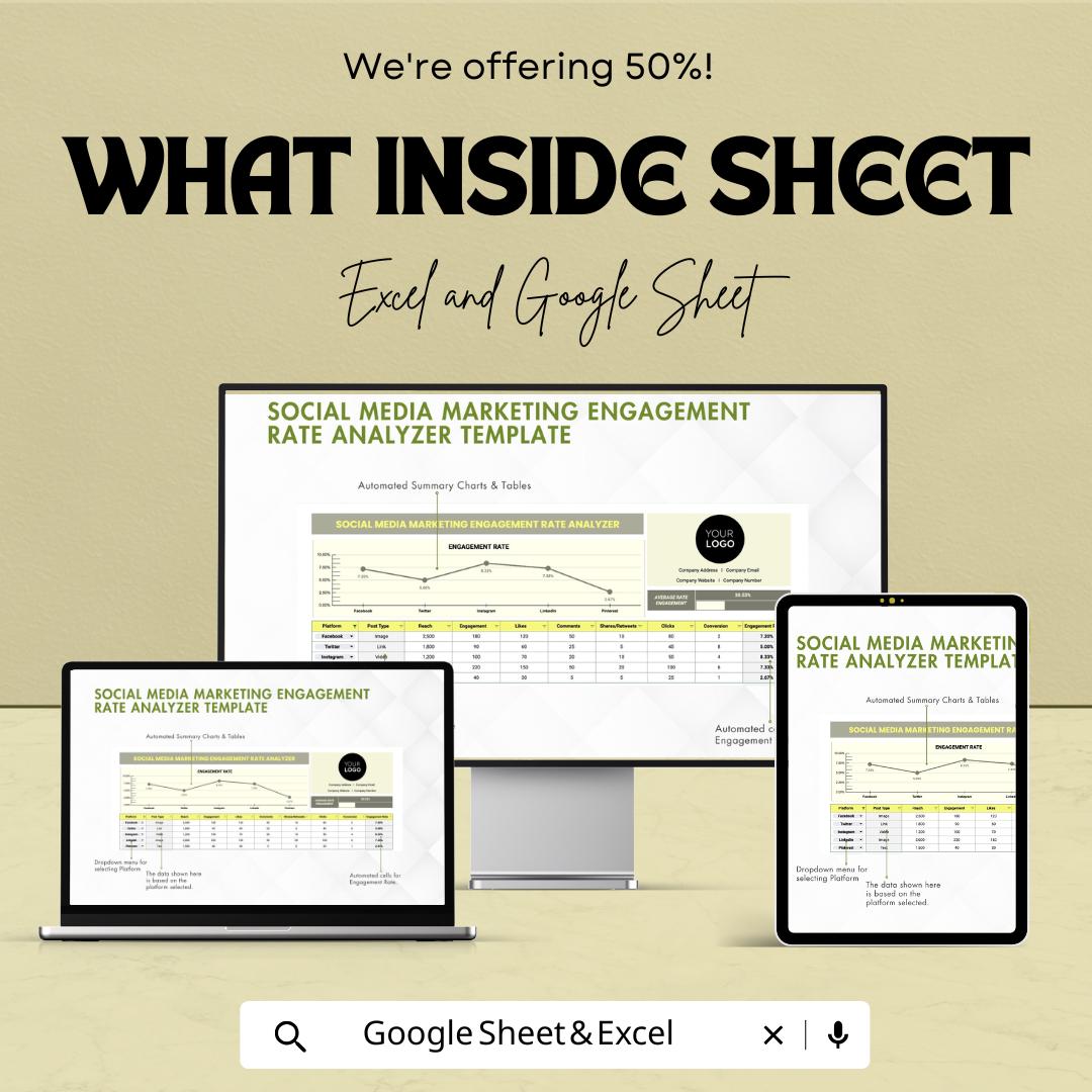 Social Media Engagement Rate Analyzer Template | Social Media Analytics Tracker | Engagement Rate Calculator | Marketing Report Template