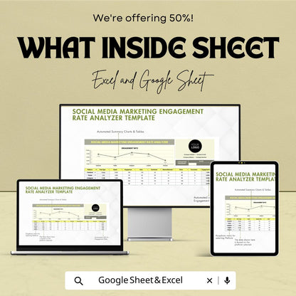 Social Media Engagement Rate Analyzer Template | Social Media Analytics Tracker | Engagement Rate Calculator | Marketing Report Template