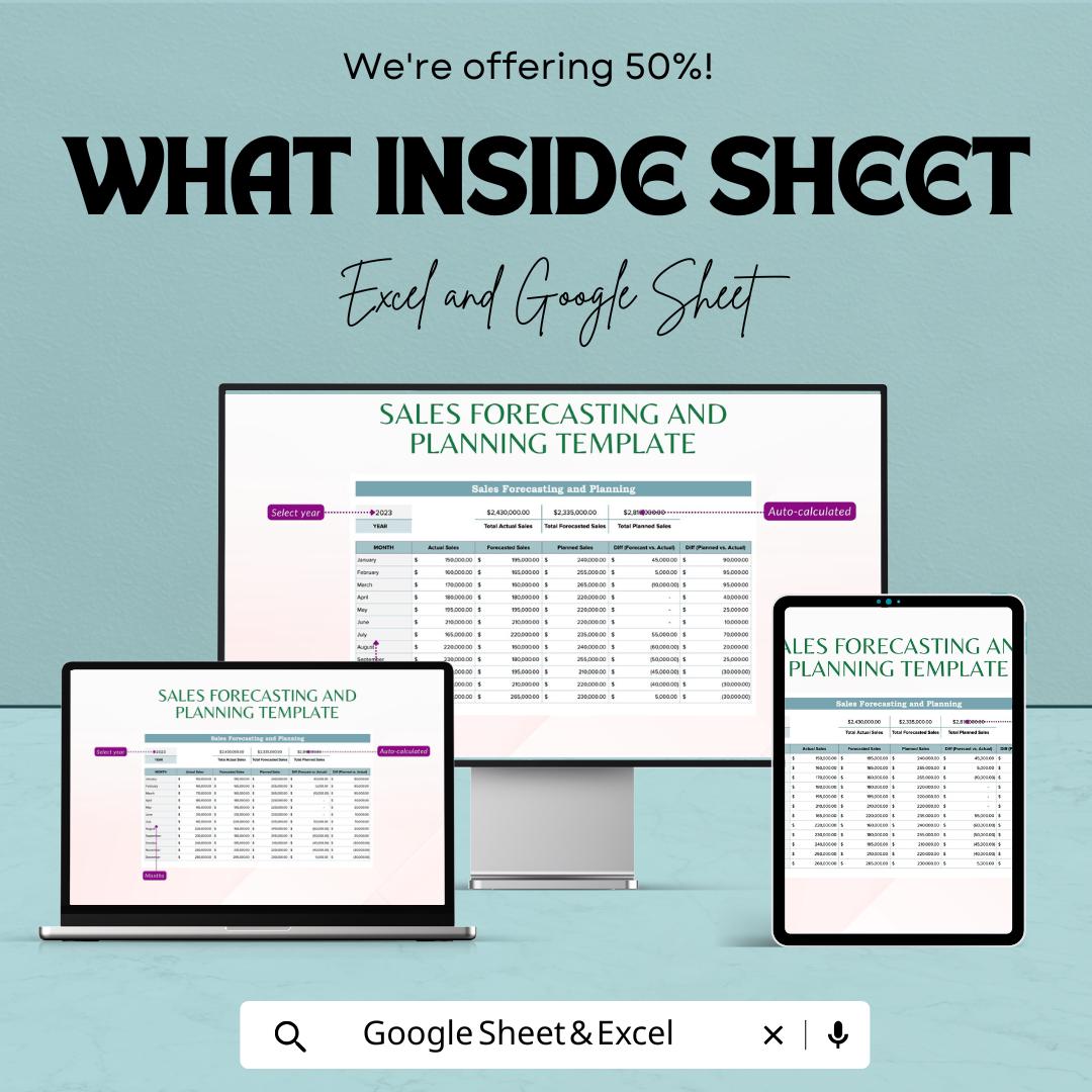 Sales Forecasting and Planning Template | Sales Projection Spreadsheet | Business Revenue Tracker | Excel & Google Sheet Template