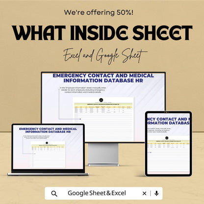 Emergency Contact and Medical Information Database HR Template | Employee Emergency Records | Excel and Google Sheets