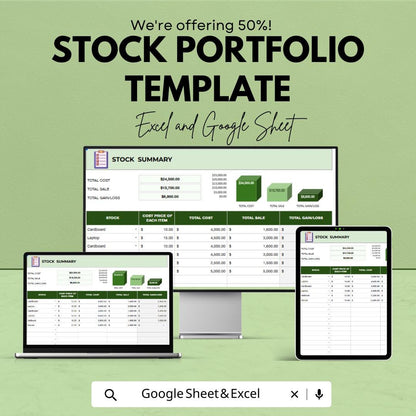 Stock Portfolio Template | Excel & Google Sheets | Investment Tracker | Stock Trading Spreadsheet | Portfolio Performance Tracker