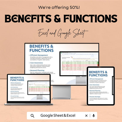 Subscription Tracker Sheet | Excel and Google Sheet | Subscription Management Template | Track Subscriptions & Costs | Budgeting Tool