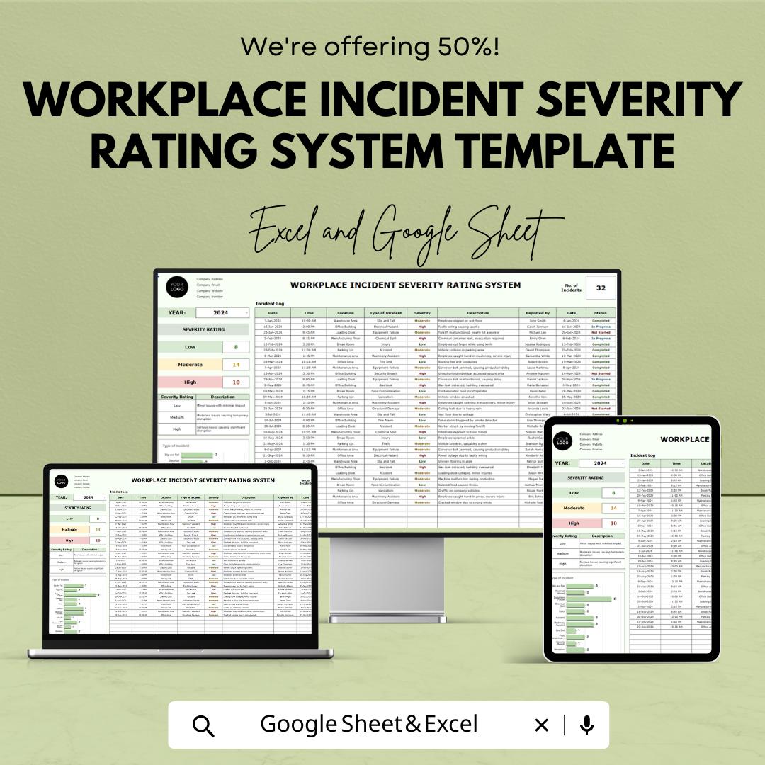 Workplace Incident Severity Rating System Template | Safety Incident Tracker | Risk Assessment Spreadsheet | Incident Log