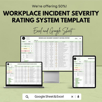 Workplace Incident Severity Rating System Template | Safety Incident Tracker | Risk Assessment Spreadsheet | Incident Log