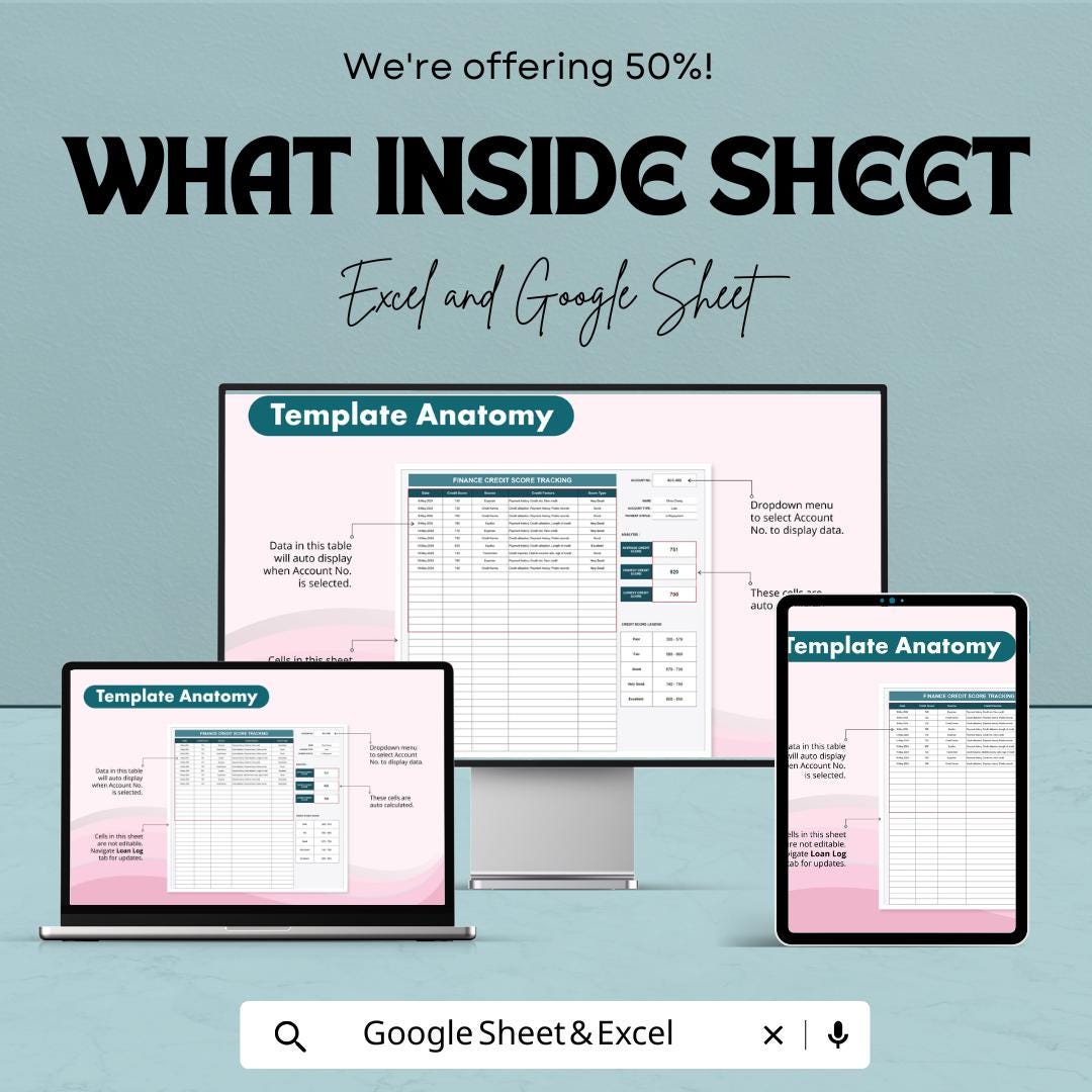 Finance Credit Score Tracking Template | Credit Score Log | Automated Credit Tracker | Financial Score Management Tool
