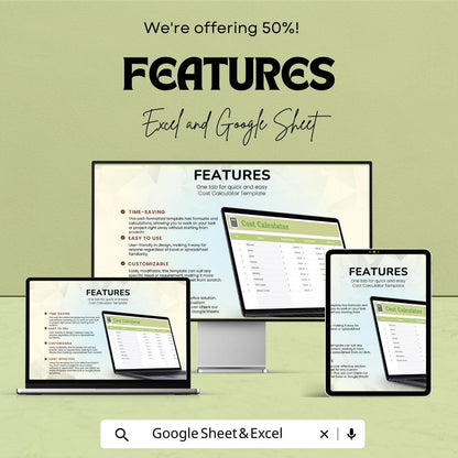Cost Calculator Template | Expense Estimator Spreadsheet | Budget Cost Tracker | Excel and Google Sheets | Project Expense Analysis Tool