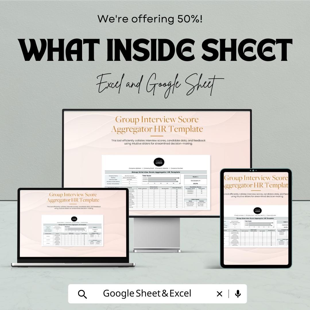 Group Interview Score Aggregator HR Template | Candidate Evaluation Tool | Interview Scorecard Excel & Google Sheets