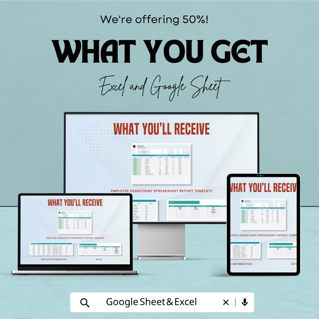 Employee Headcount Spreadsheet Report Template | HR Workforce Tracker | Employee Management Dashboard | Excel & Google Sheets |