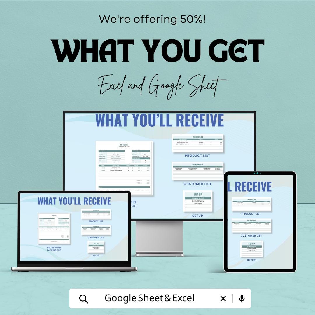 Online Store Packing Slip Template | Packing Slip Spreadsheet | Order Form Template | Shipping Slip | Small Business Tool