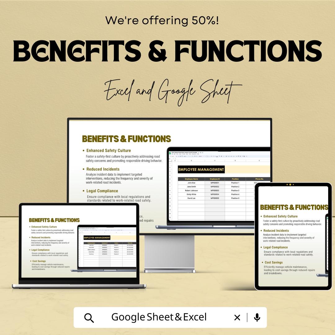 Work-Related Road Safety Analysis Tool HR Template | Excel & Google Sheets Safety Dashboard | Employee Driving Risk Tracker