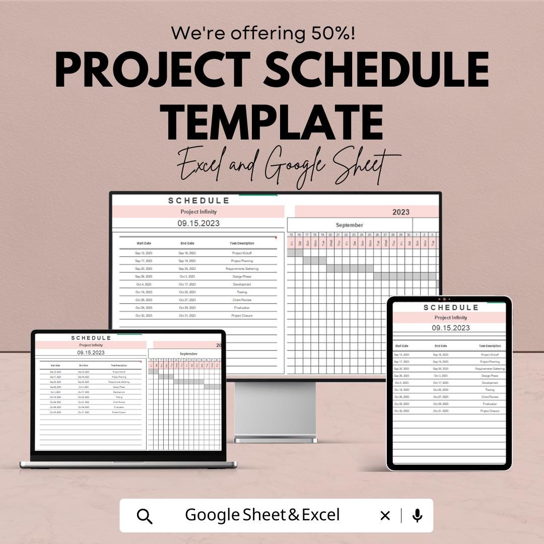 Project Schedule Template | Excel and Google Sheets Project Timeline Planner | Task & Deadline Tracker | Project Management Spreadsheet