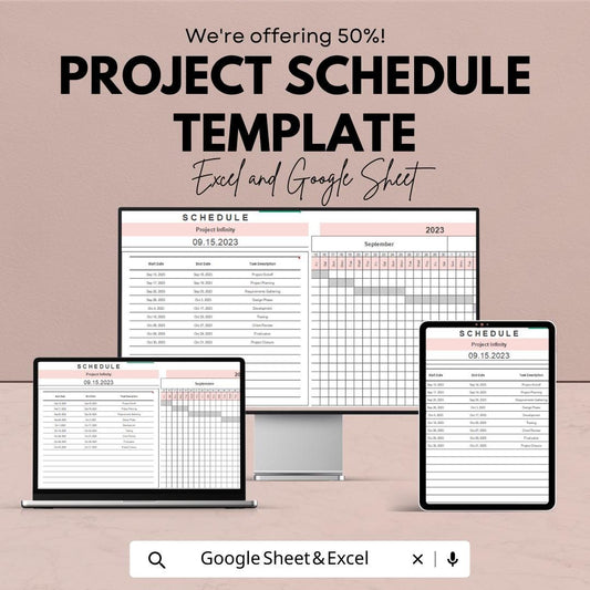 Project Schedule Template | Excel and Google Sheets Project Timeline Planner | Task & Deadline Tracker | Project Management Spreadsheet