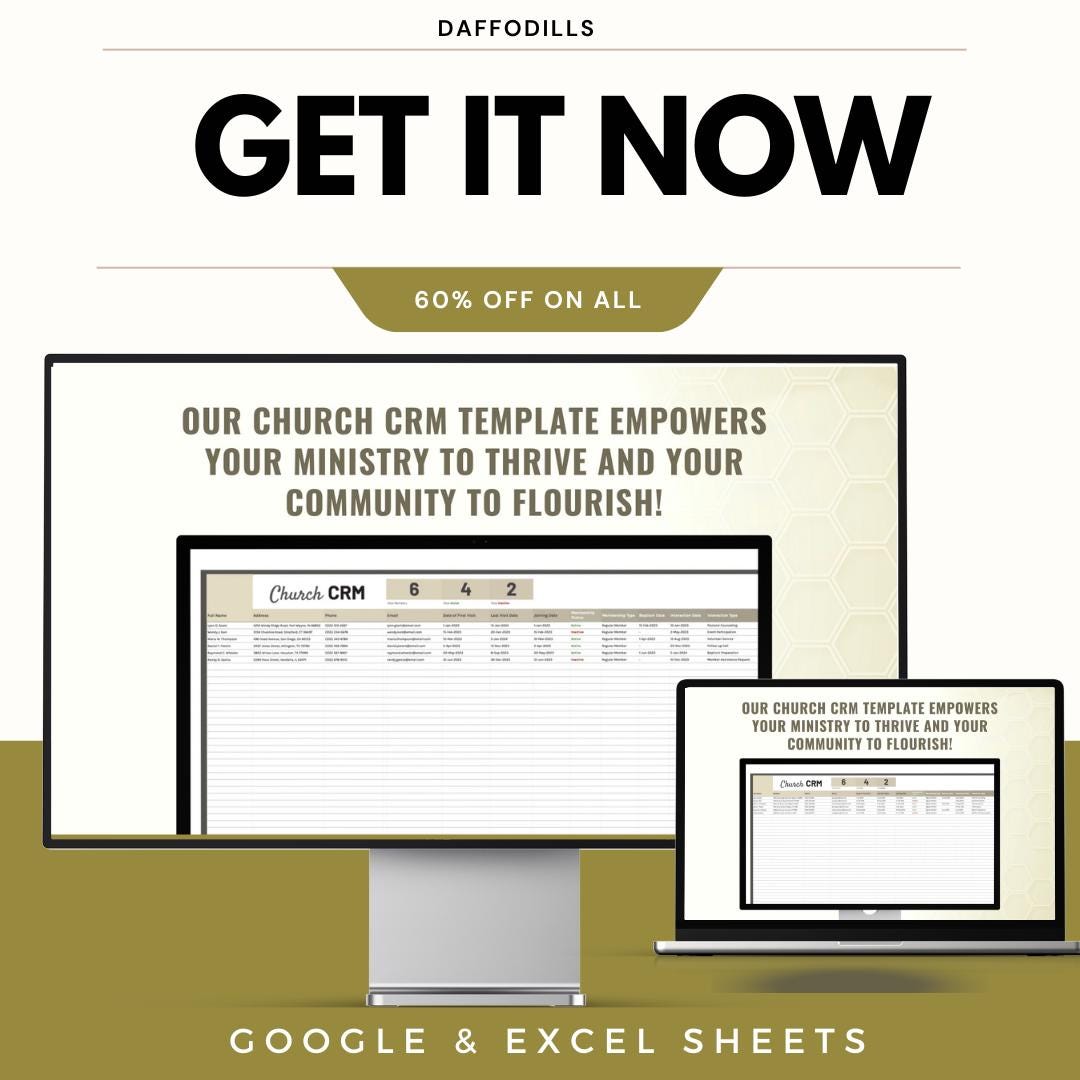 Church CRM Template, Church Member Management System, Ministry Database Tracker, Church Records Sheet, Google Sheets Excel
