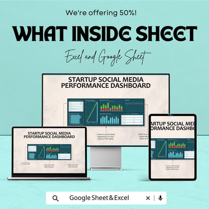 Startup Social Media Performance Dashboard Template | Social Media Analytics Spreadsheet | Marketing KPI Tracker | Excel and Google Sheets |