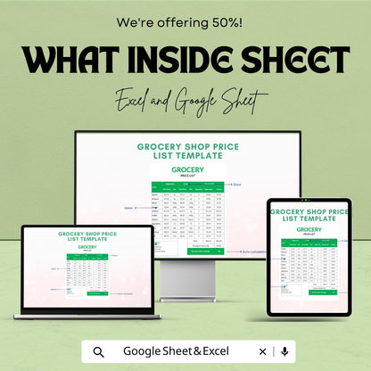 Grocery Shop Price List Sheet | Excel & Google Sheets | Product Pricing, Inventory Management Template
