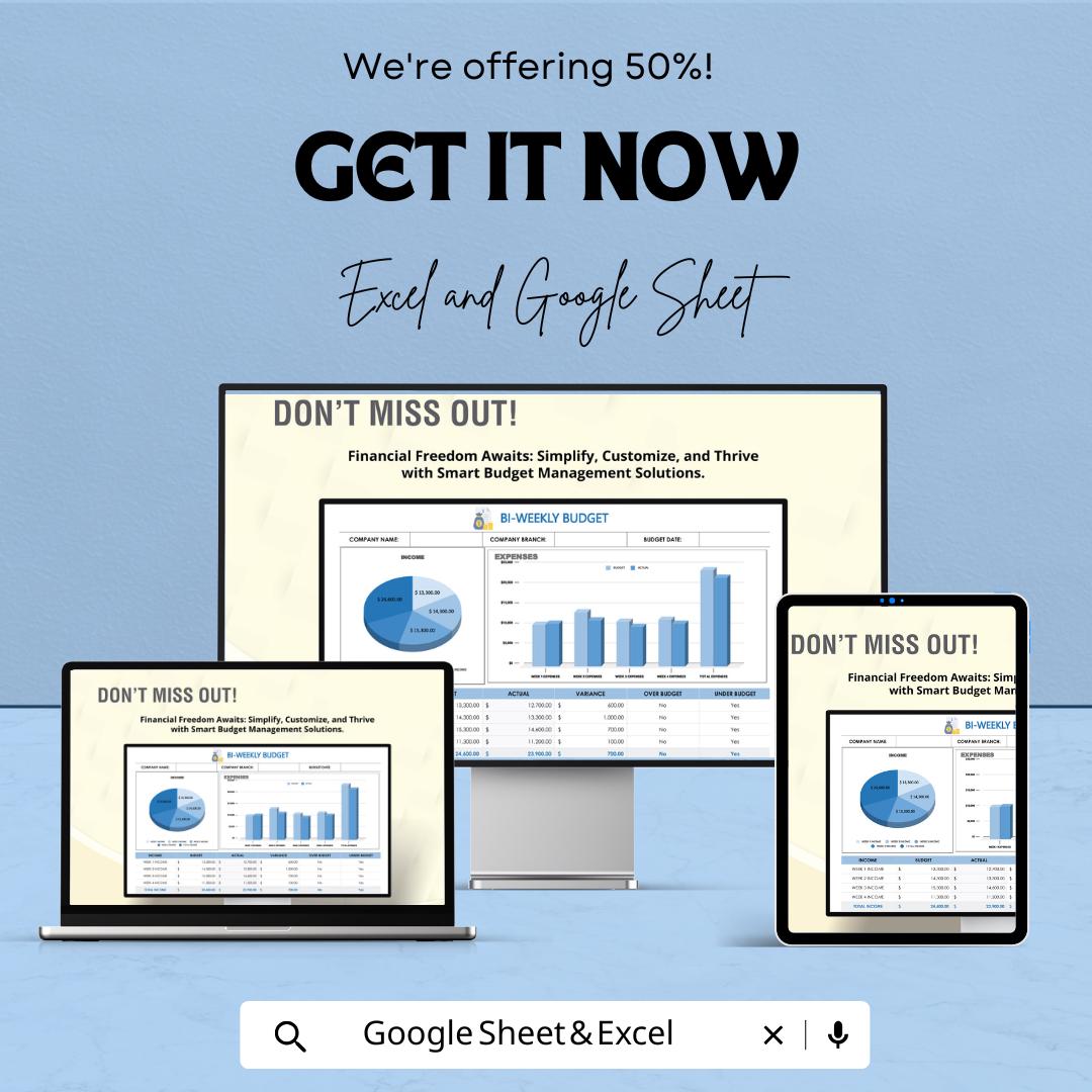 Bi-Weekly Budget Template | Paycheck Budget Planner Spreadsheet | Income and Expense Tracker | Excel & Google Sheets
