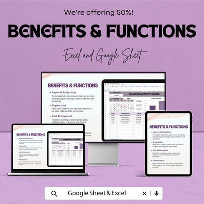 Team Productivity Tracker Template | Task Management Spreadsheet Excel and Google Sheets | Team Performance & Work Tracking Tool