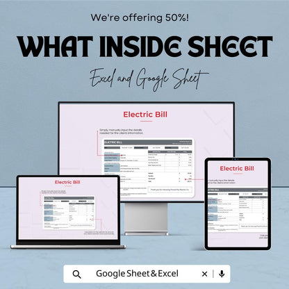 Electric Bill Template - Google Sheets, Utility Bill Tracker, Monthly Bill Organizer, Electricity Bill, Bill Management, Digital Download