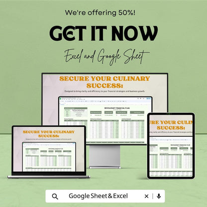 Restaurant Financial Plan Template | Restaurant Budget Spreadsheet | Profit Loss Tracker | Food Business Financial Planner