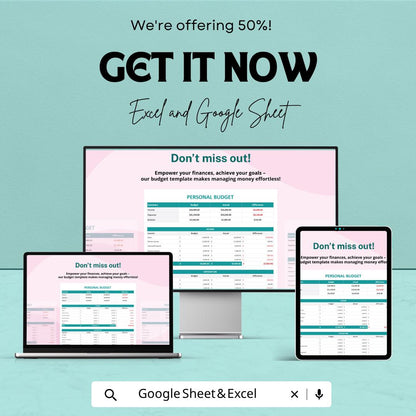 Simple Personal Budget Template Excel | Monthly Budget Planner Google Sheets | Expense Tracker Spreadsheet | Income Expense Budget Sheet |